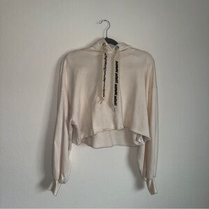 Minnie Mouse Detail Cropped Cream Hoodie